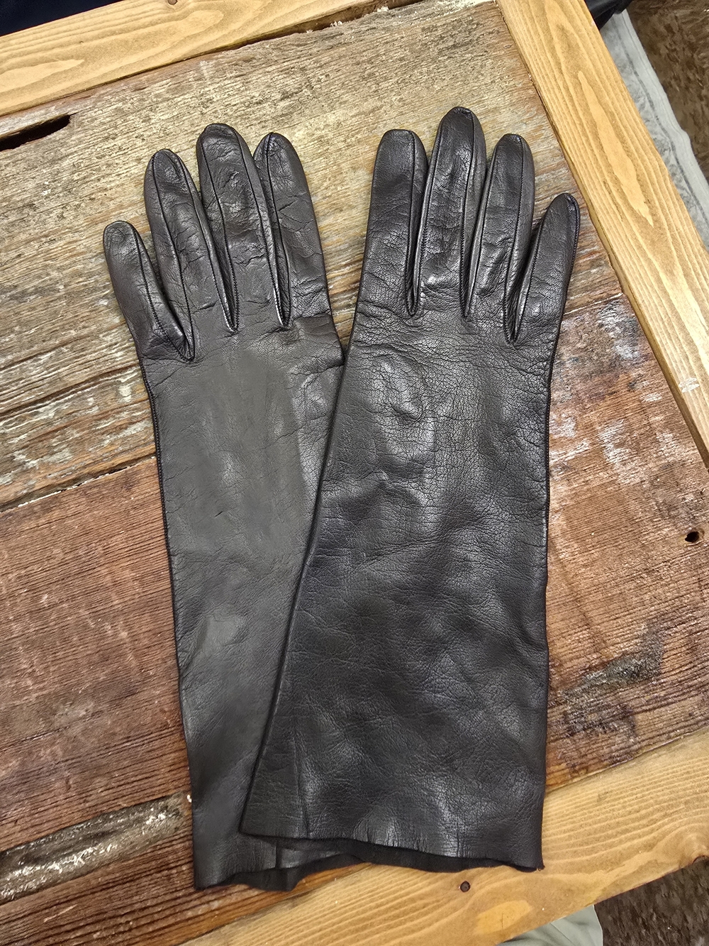 Vintage Christian Dior Women's Dark Brown Leather Mid-Long Gloves